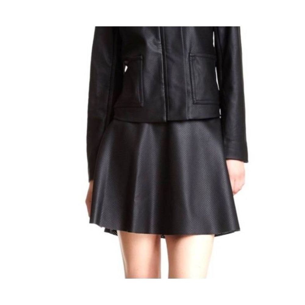 Vince Camuto Black Vegan Leather Perforated Skater Skirt Size 0